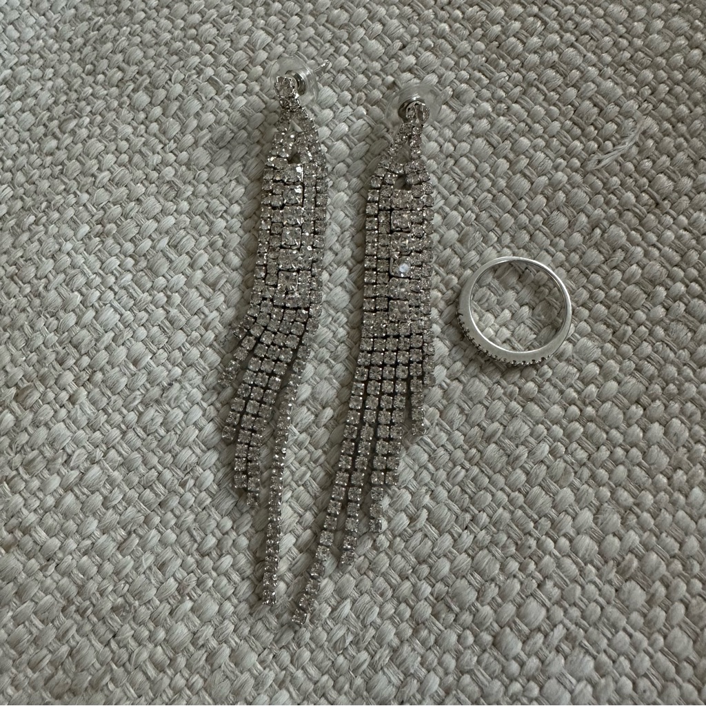Silver Sparkly Earrings And Ring Set 10$
